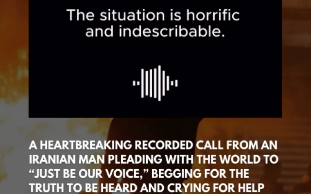 Instagram post from HistoryPhotographed depicting translation of a recorded call from an Iranian man est. January 13, 2026.