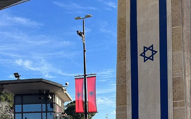 Albanian flags outside the Knesset, January 26,2026.