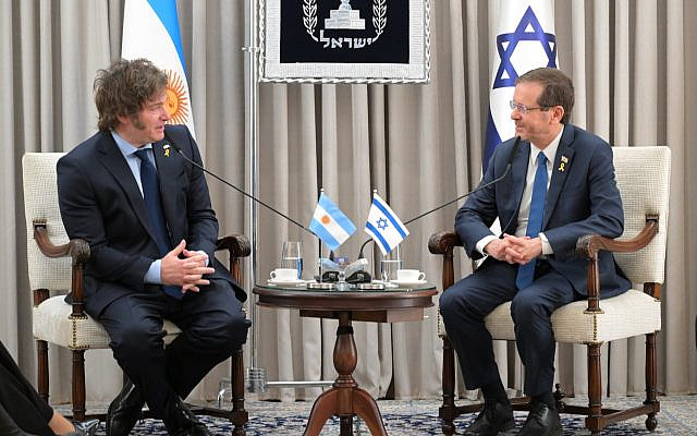 Argentina’s President Javier Milei meets Israel’s President Isaac Herzog in Jerusalem, February 6, 2024. (Photo: Casa Rosada / Presidencia de la Nación Argentina, casarrosada.gob.ar.)