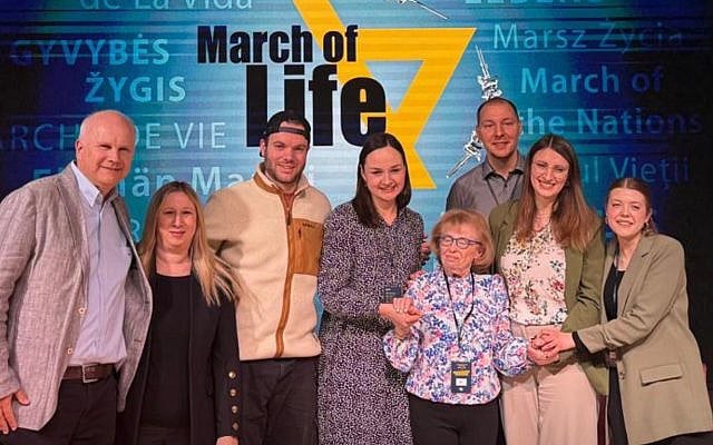 Founder of March of Life Jobst Bittner, March of the Living Israel CEO Revital Yakin Krakovsky, and Holocaust survivor Irene Shashar, together with descendants of Nazi perpetrators at the conference in Tubingen, Germany.
