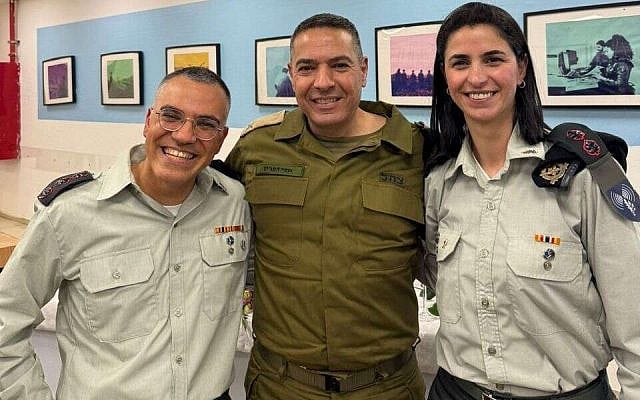 Lt. Col. Ella Waweya (right) with IDF Spokesperson Brig. Gen. Effie Defrin and outgoing Arabic-language spokesperson Col. Avichay Adraee. February 2026. Image © IDF Spokesperson’s Unit. Licensed under CC BY-SA 3.0. Source: Wikimedia Commons.