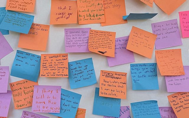 Student reflections after hearing Rose Silberberg’s Holocaust survival story.