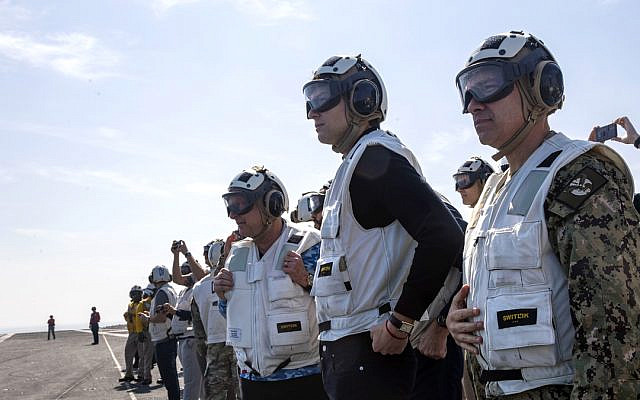 Image: Steve Witkoff and Jared Kushner flew on Saturday to the USS Lincoln in the Arabian Sea.
Source: CENTCOM / X)