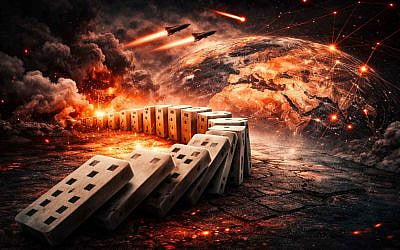 Collateralized Suicide at Scale: A chain reaction of irreversible decisions, where systemic trajectories sweep actors and bystanders alike into consequences they cannot escape. Image © Ivan Bassov, 2026. Licensed under CC BY 4.0.