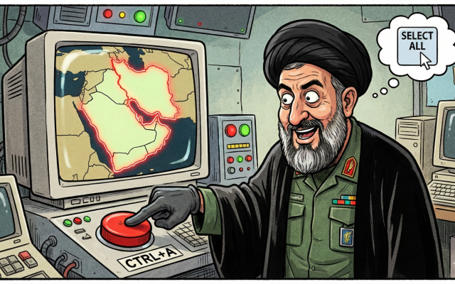 Many have joked – and the joke lands because it is essentially accurate – that Iran’s targeting strategy amounted to pressing Ctrl+A on a map of the Middle East or clicking “select all.” (AI-generated)