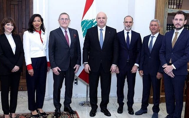 Lebanese President Joseph Aoun meets with the special envoy of French President Emmanuel Macron for the India–Middle East–Europe Economic Corridor (IMEC) during talks in Beirut on February 25, 2026. (Lebanese Presidency) Lebanese President Joseph Aoun meets with the special envoy of French President Emmanuel Macron for the India–Middle East–Europe Economic Corridor (IMEC) during talks in Beirut on February 25, 2026. (Lebanese Presidency)