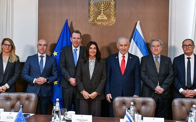 Prime Minister Benjamin Netanyahu and Transportation Minister Miri Regev during a meeting with conservative European lawmakers at the Prime Minister’s Office in Jerusalem on January 25, 2026. Photo: Kobi Gideon (GPO)