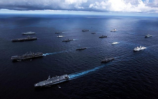 190711-N-PJ626-5159 CORAL SEA (July 11, 2019) U.S. Navy, U.S. Coast Guard, Australian Navy, Canadian Navy and Japan Maritime Self Defense Force ships sail together in formation during Talisman Sabre 2019 . Talisman Sabre 2019 illustrates the closeness of the Australian and U.S. alliance and the strength of the military-to-military relationship. This is the eighth iteration of this exercise. (U.S. Navy photo by Mass Communication Specialist 2nd Class Kaila V. Peters)