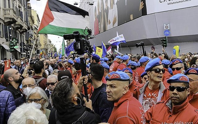 City Angels hold back protesters at the Liberation Day parade in Milan (Wikipedia)
