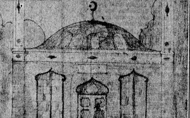 A newspaper rendering of the mosque built in Highland Park, Michigan in 1921, widely reported at the time as the first purpose-built mosque in the United States.