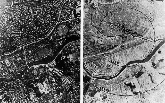 Nagasaki before and after the detonation of an atomic bomb (Photo from U.S. National Archives, RG 77-MDH)