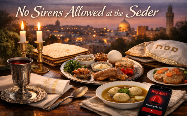 Why is this Pesach Seder different from all other Pesach Seders? Because at this Pesach Seder we have a cell phone to warn us of incoming missiles from Iran!