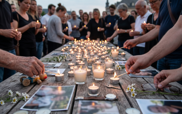 A conceptual illustration representing a community mourning the victims of terror.