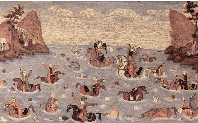 Pharaoh and His Army Drown in the Sea (Isfahan, Iran. 19th Century. Property of the Israel Museum)