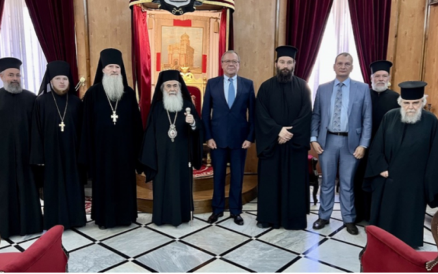 Theophilos III, Russian Ambassador Anatoly Viktorov and Russian Orthodox Clergy
