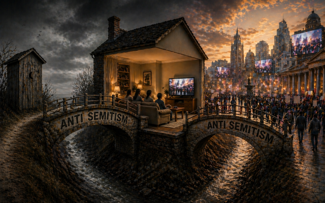 From the margins to the mainstream: antisemitism’s path from political fringe to private life — and into the public square. (AI-generated image).
