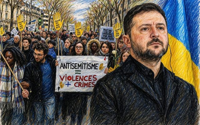 Zelensky Signs Law Against Antisemitism in Ukraine, With Penalties of Up to Eight Years in Prison — AI-generated illustration