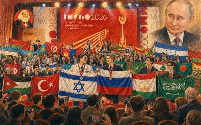 Israeli School Students at a Moscow “Olympiad”: 6 Medals and Big Questions for Those Who Sent Them There. Image created with AI. Israeli School Students at a Moscow “Olympiad”: 6 Medals and Big Questions for Those Who Sent Them There. Image created with AI.