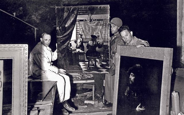 The Monuments Men recovering Vermeer's The Art of Painting and Drost's Man with Plumed Red Beret. May 1945. The Leiden Collection. With kind permission.