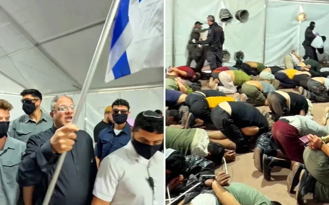 National Security Minister Itamar Ben Gvir taunts detained flotilla activists at Ashdod Port on May 20, 2026. (Screen grab/Ben Gvir's X account)