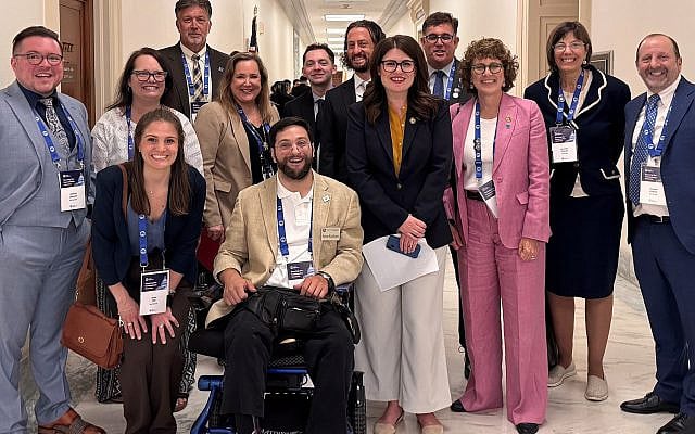 Maryland Jewish activists and leaders meet with Congresswoman Sarah Elfreth to discuss protecting faith and nonprofit organization from hate violence. Photo courtesy of JLM.