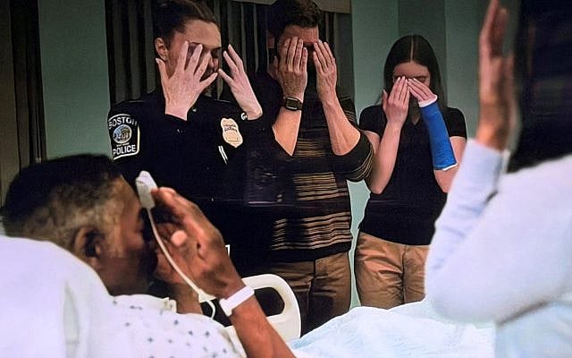 Screen shot from Boston Blue where they celebrate shabbat from a hospital room. Photo by and courtesy of JLM.