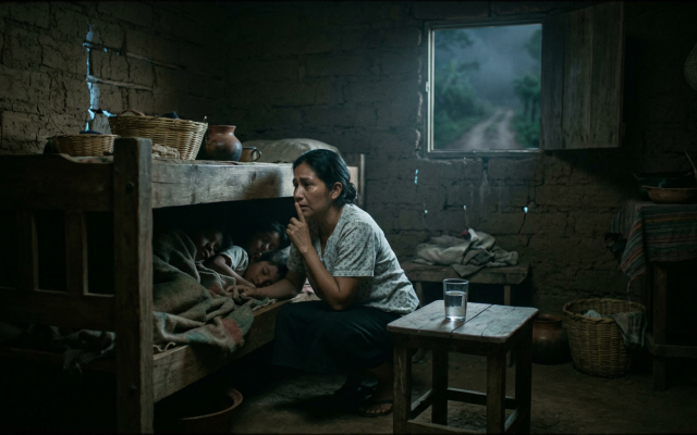 A mother hides her children during the Salvadoran civil war.