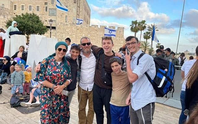 The author with family and friends on Jerusalem Day last year. (Courtesy)