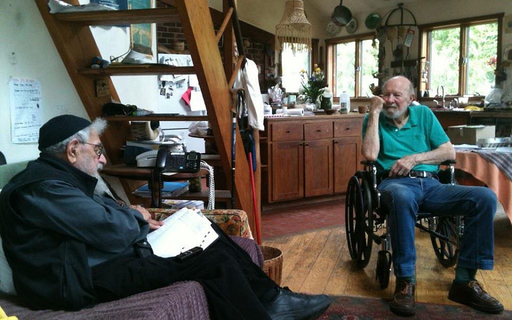 Reb Zalman Schachter-Shalomi and Pete Seeger, seated in his wife Toshi’s wheelchair, studying the words of Ecclesiastes together in Pete’s living room in May 2012.

Photo credit: David Weisberg