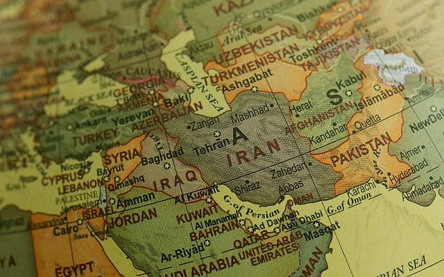 Close-up view of Middle East map highlighting countries and borders, as from Pexels website (URL is https://www.pexels.com/photo/middle-eastern-countries-in-a-world-map-8828624/).