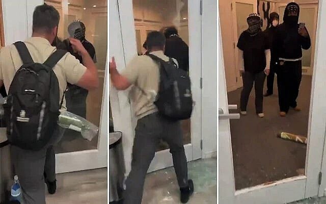 Times of Israel, Anti-Israel activists disrupting a pro-Israel student event at Toronto Metropolitan University, November 5, 2025. (Video screenshot/X)