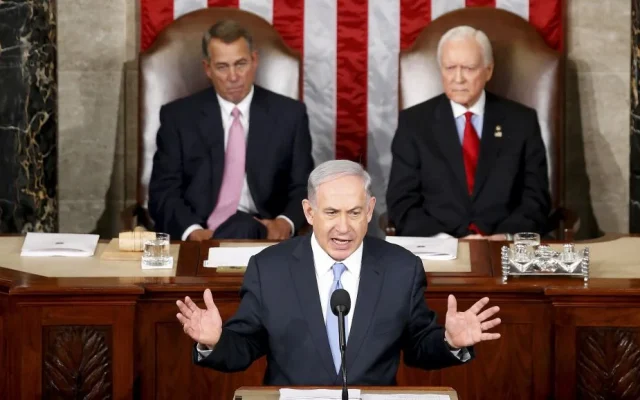 Prime Minister Benjamin Netanyahu speaks before a joint meeting of Congress on Capitol Hill in Washington, Tuesday, March 3, 2015 (AP Photo/Andrew Harnik)