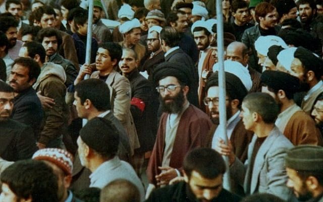 Ali Khamenei (1978) in a protest during Iranian Revolution (Source: Wikimedia Commons)