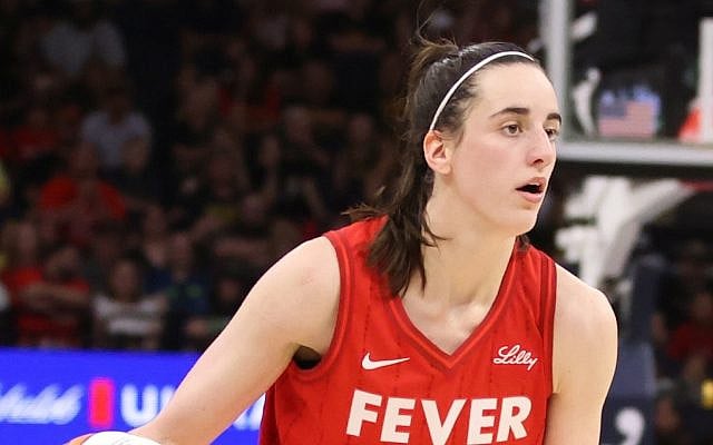Caitlin Clark in MN Lynx vs Indiana Fever, on July 14th, 2024 at Target Center in Minneapolis, Minnesota. Cropped from original (John McClellan)
