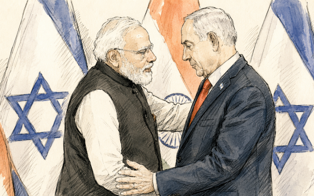 Chat GPT generated sketch of an original picture of Israeli Prime Minister Benjamin Netanyahu and Narendra Modi, prime minister of India, in 2026. Credit: Ma’ayan Toaf/GPO. New image available for commercial and non-commercial use.