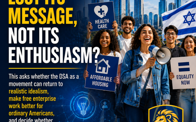 This asks whether the DSA as a movement can return to realistic idealism, make free enterprise work better for ordinary Americans, and decide whether it wants to build a better America or become bogged down in distractions.