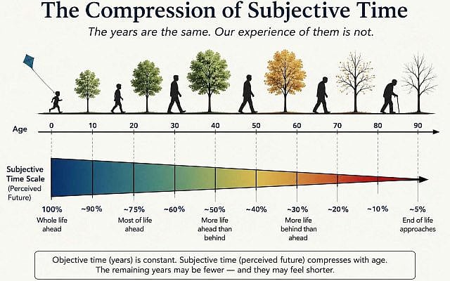 Time feels faster as we age — same years, different density. Image © Ivan Bassov, 2026. Licensed under CC BY 4.0.