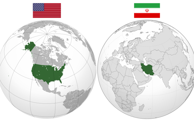 United States & Iran: orthographic projection (Source: Wikimedia Commons)