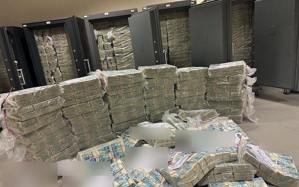 Idle shekel notes amassed in a Ramallah bank vault (Courtesy)