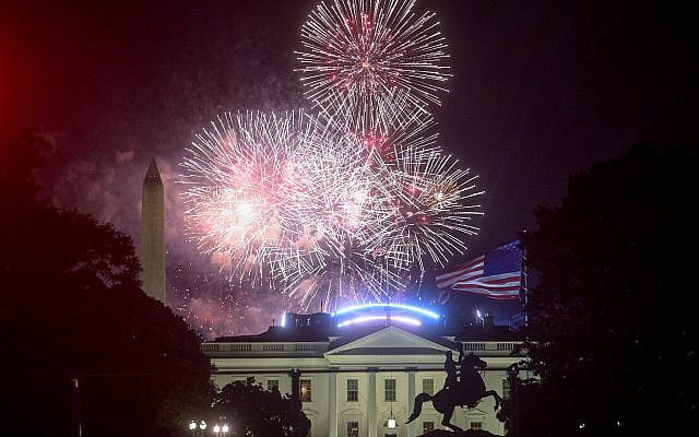 Fireworks explode above the White House during the UFC Freedom 250 fights on the South Lawn, in Washington, Monday, June 15, 2026. (AP Photo/Rod Lamkey, Jr.)