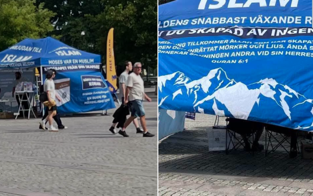 In Malmö, there's a  tent that offers people to convert to Islam because it's the world's largest growing religion and because "Moses was a Muslim." Image source: Oksana Stenberg's Facebook post