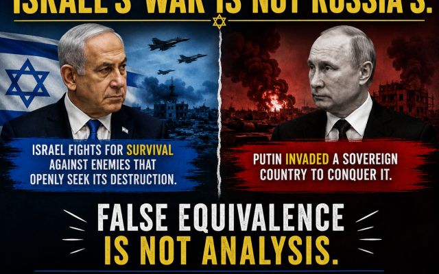 Thomas Friedman compares Benjamin Netanyahu to Vladimir Putin. I reject that false equivalence.

Putin invaded a sovereign country to conquer it. Israel is fighting enemies that openly seek its destruction.

Netanyahu can be criticized. His decisions can be debated. But Israel’s war for survival is not Russia’s war of conquest.

False equivalence is not analysis.

Read my full response: “Netanyahu Is Not Putin — and Israel’s War Is Not Russia’s.”
