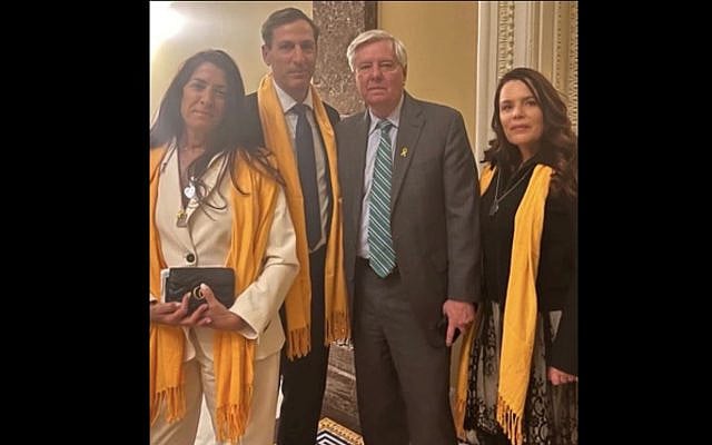 Senator Lindsey Graham (center right) meets with Ruby Chen (center left), father of slain hostage Itay Chen, and family (Ruby Chen via Instagram)