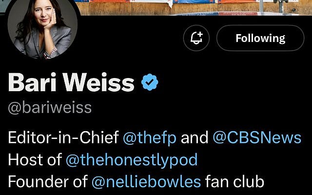 Bari Weiss' X profile.