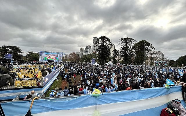 Over 5,000 Argentine fans gather at the Fan Fest in Palermo, Buenos Aires to watch the World Cup final, Argentina vs Spain, on Sunday, July 19. 2026. (Cecilia Lazzaro Blasbalg)