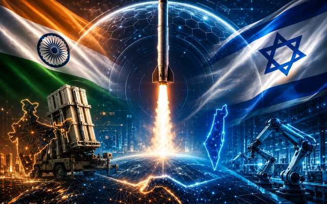 India-Israel Deepening Defense Industrial Cooperation. An AI Illustration. India-Israel Deepening Defense Industrial Cooperation. An AI Illustration.