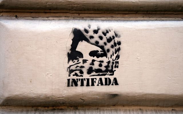 Intifada stencil pictured in Rome, Italy,15 August 2009, by Jim Fitzgerald. (Wikimedia Commons) Intifada stencil pictured in Rome, Italy,15 August 2009, by Jim Fitzgerald. (Wikimedia Commons)