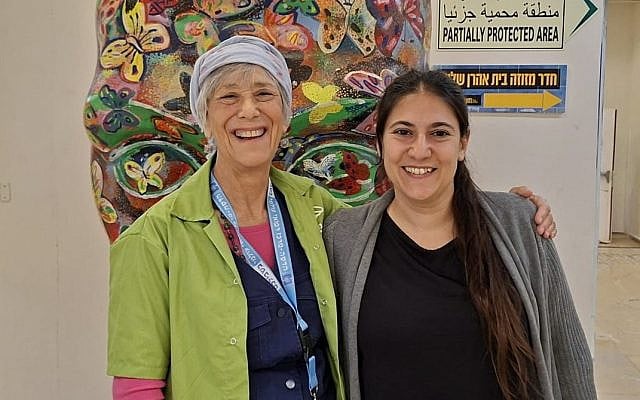 The author with Michal Fleisher, head of the volunteers at Hadassah Hospital Mount Scopus. Photo courtesy of the author.