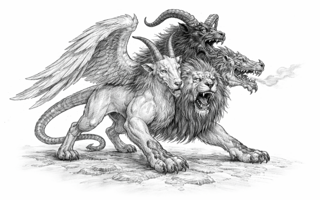 A chimera - the mythological creature behind Gavin Langmuir’s concept of “chimerical assertions.” Image created with ChatGPT.