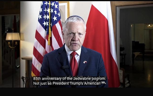 Screenshot from U.S. Ambassador Tom Rose's video on the 85th anniversary of the Jedwadne pogrom